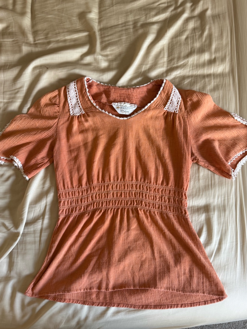 Vintage JCPenney Peach Peplum Top Size Medium